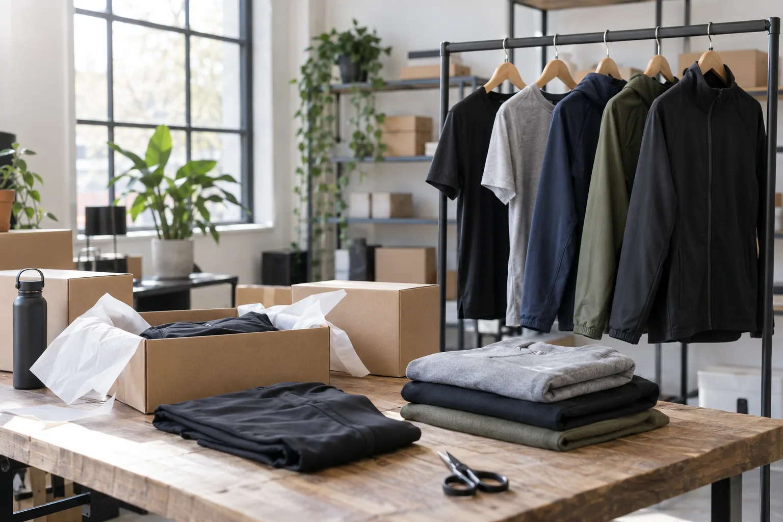 Unbranded merchandise arranged in a contemporary retail setting