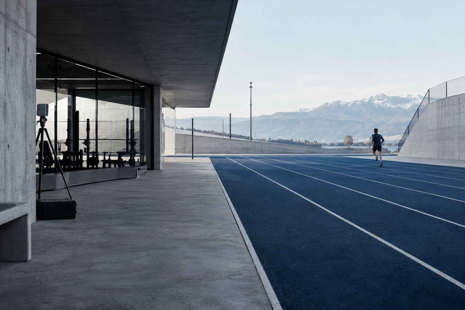 Athlete training beside sports technology equipment in a modern performance facility
